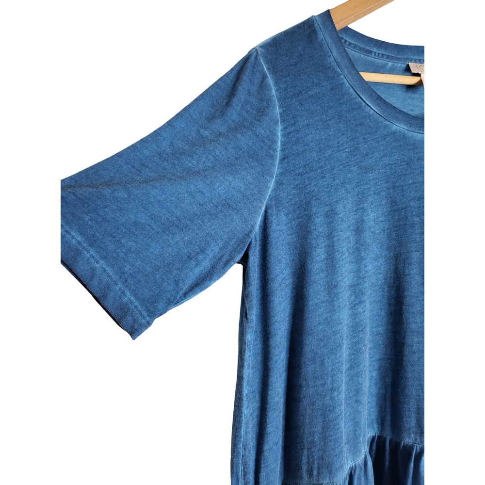 LOGO by Lori Goldstein Blue Short Sleeve Peplum Tunic - Picture 4 of 10